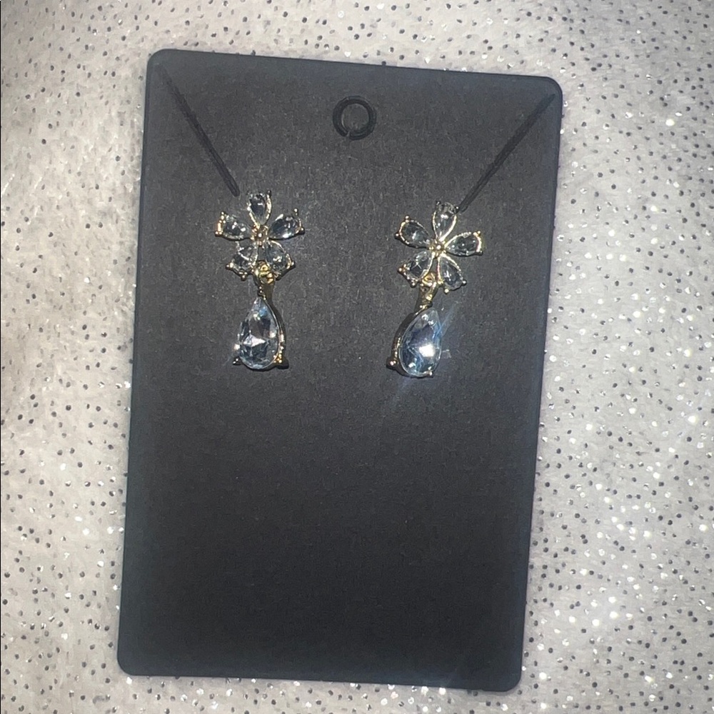 Gold tone Floral Earrings with rhinestones